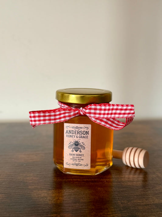 4oz Raw Honey Hexagon Jar Christmas Special